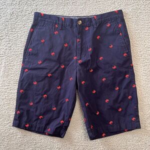 MERONA Shorts Men 30 Navy Blue Red Crab Embroidered Cotton Chino Casual Bermuda